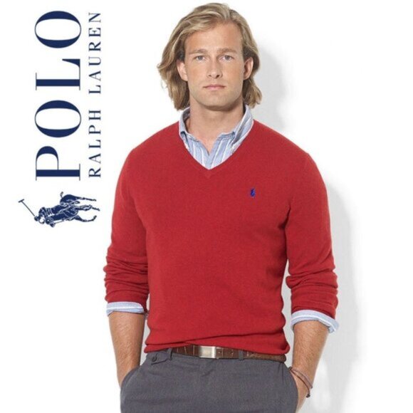 Polo by Ralph Lauren Men's Red  V Neck Sweater - Picture 1 of 9